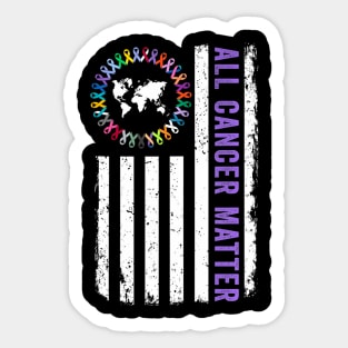 Mens All Cancer Matters Awareness American Flag World Cancer Day Sticker